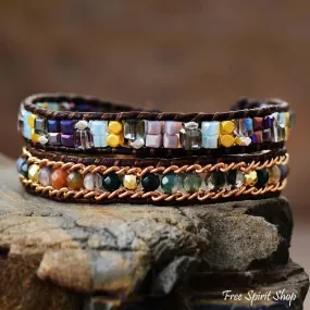 Natural Mixed Gemstone and Chain Beaded Wrap Bracelet