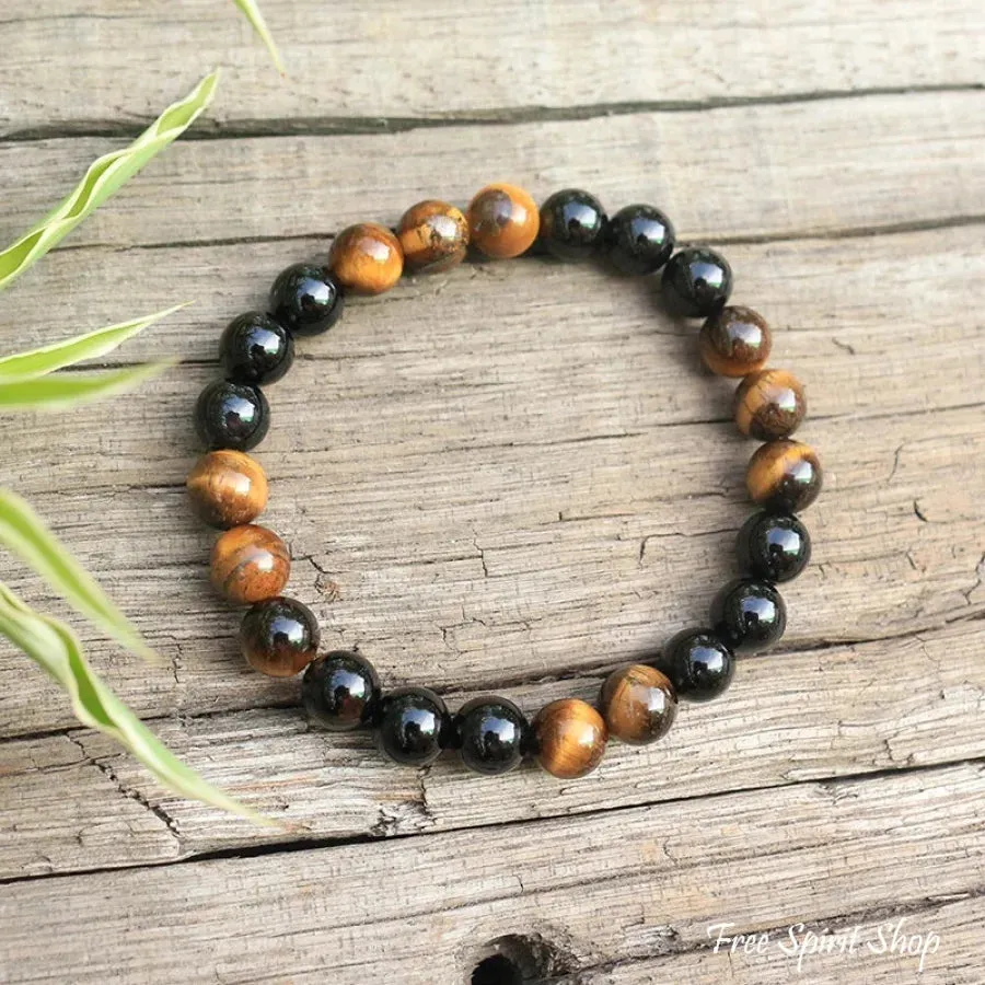 Natural Tiger Eye & Black Onyx Bead Bracelet