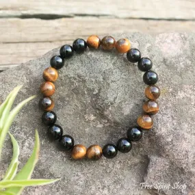 Natural Tiger Eye & Black Onyx Bead Bracelet