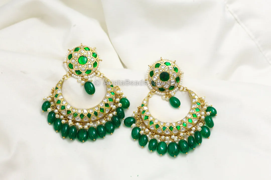 Next To Real Fine Green Jadau Chandbaali-ABJ101-15