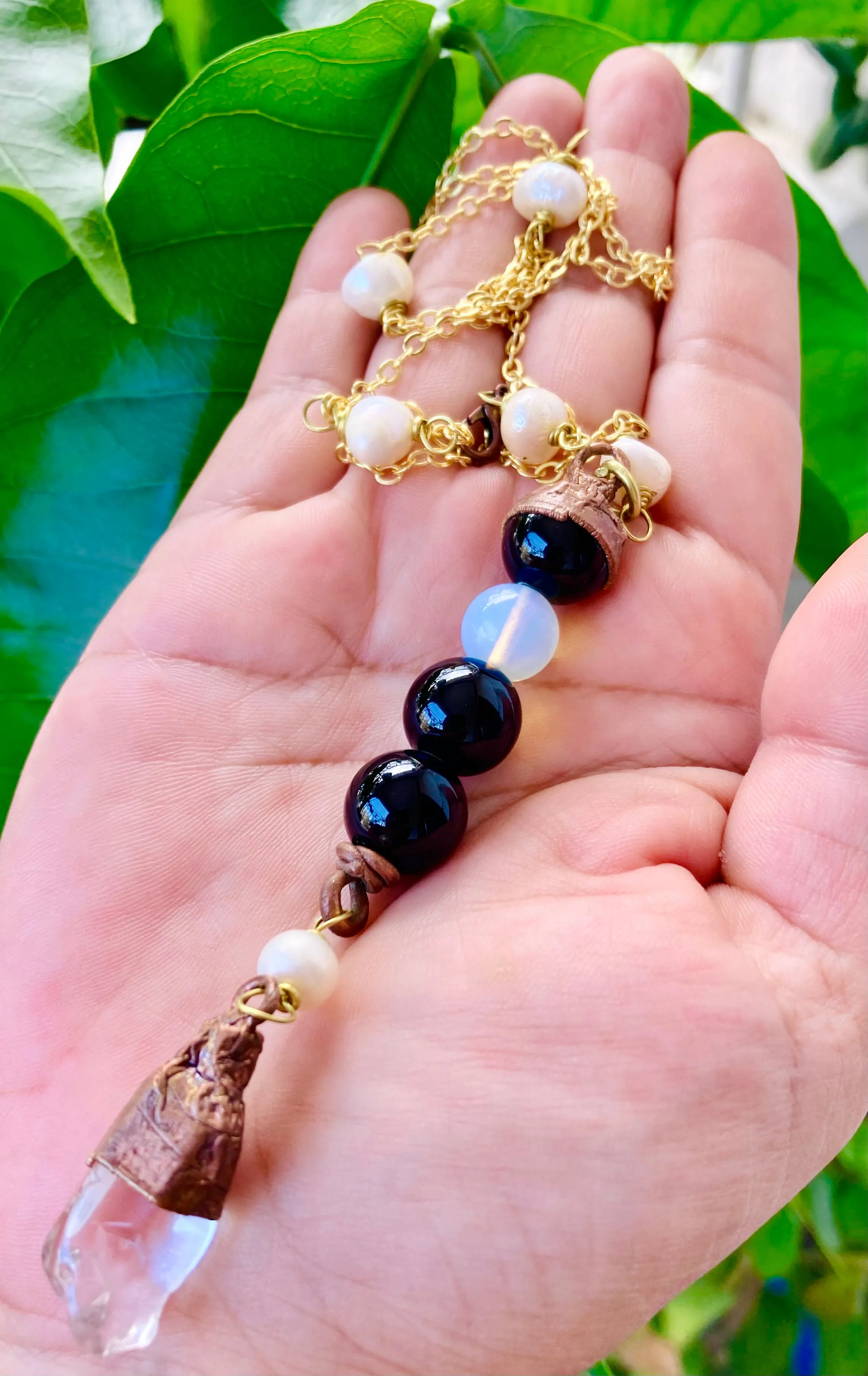 Onyx & Pearls Y Necklace