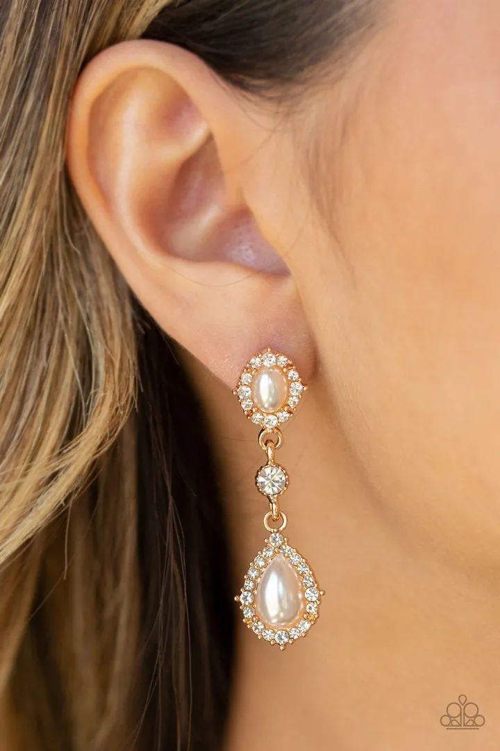 Paparazzi All-GLOWING - Gold - White Rhinestones - Post Earrings