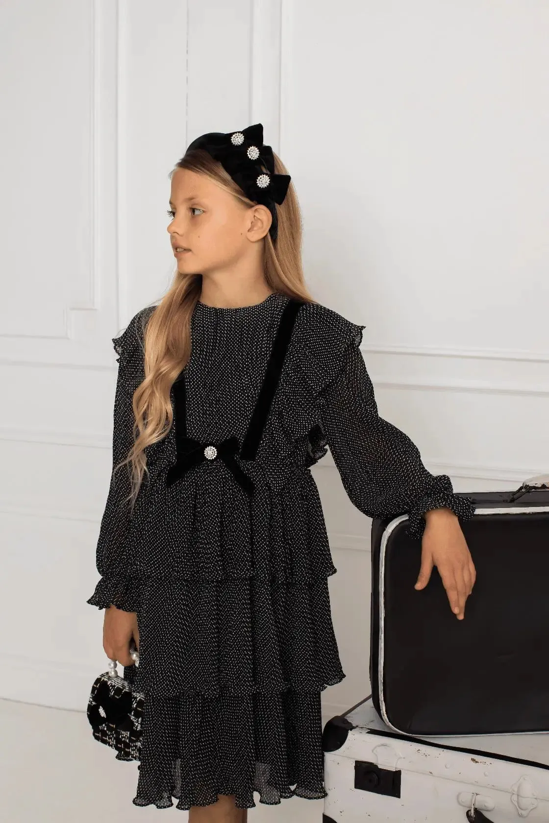 Patachou Girls Dress - Ivory Black