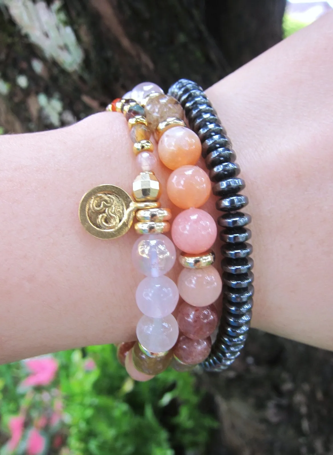 Pink Morganite, Moroccan Agate - Sacral Chakra Mala Bracelet in 27 Beads