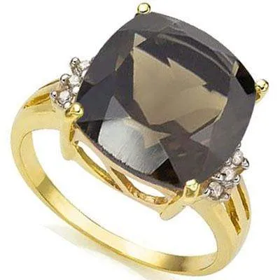 PRICELESS 6.86 CARAT TW (7 PCS) SMOKEY TOPAZ & GENUINE DIAMOND 10K SOLID YELLOW