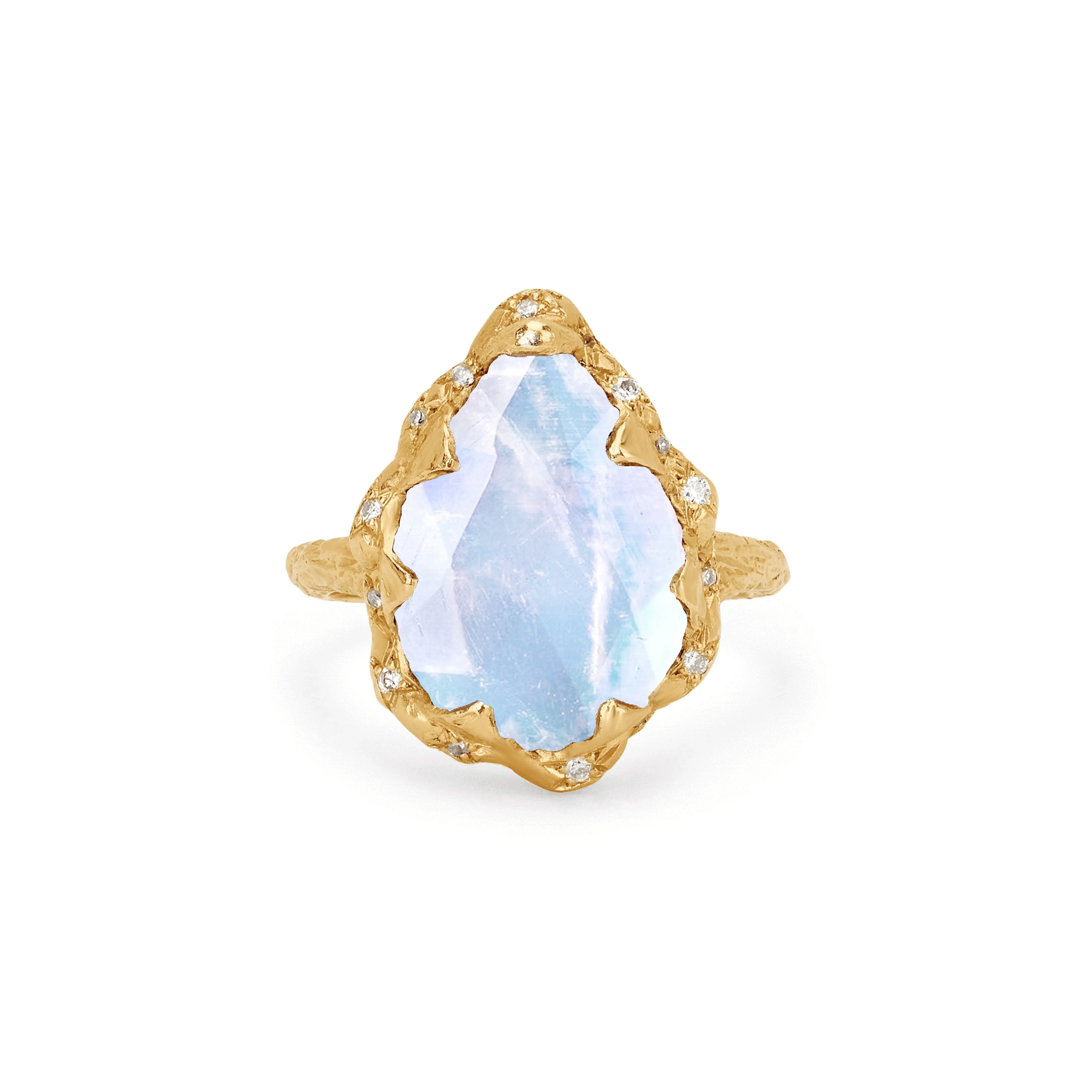 Queen Water Drop Moonstone Ring with Sprinkled Diamonds