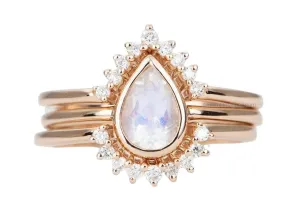 Rainbow Moonstone 14K Gold Engagement Ring Set with Two Diamond Wedding Bands AD1587