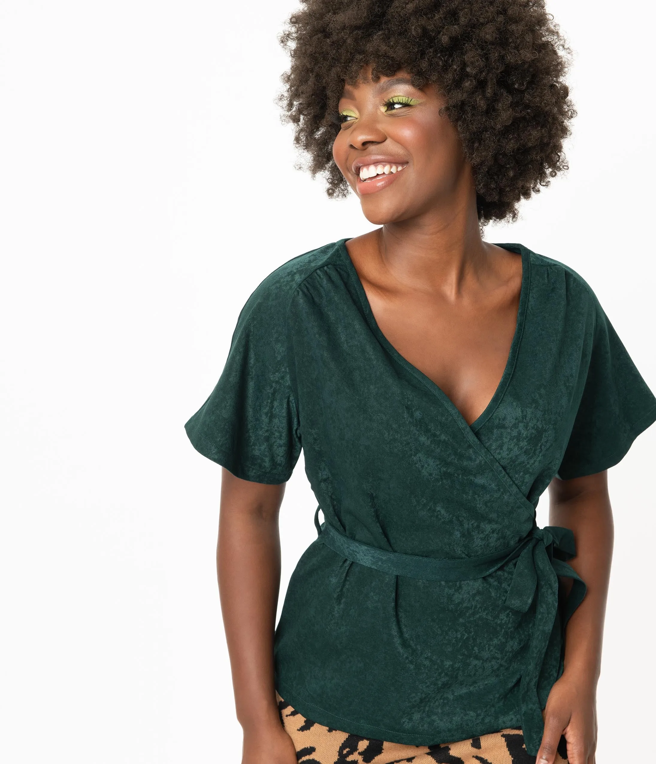 Retro Style Emerald Tara Wrap Top