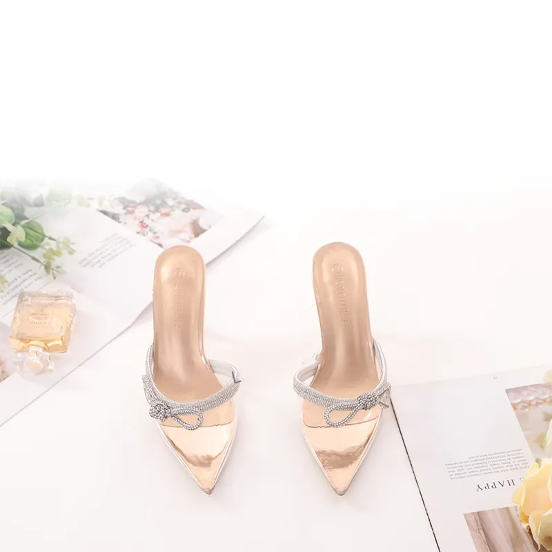 Rhinestone Bowknot Short Heel Sandals