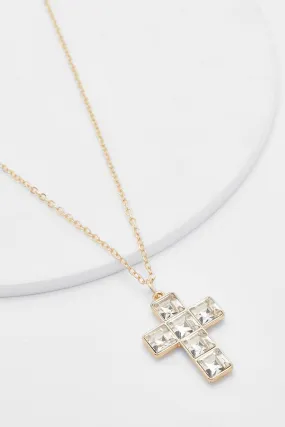 Rhinestone Cross Drop Necklace