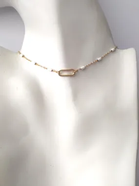 Roni Choker White Enamel Chain Necklace