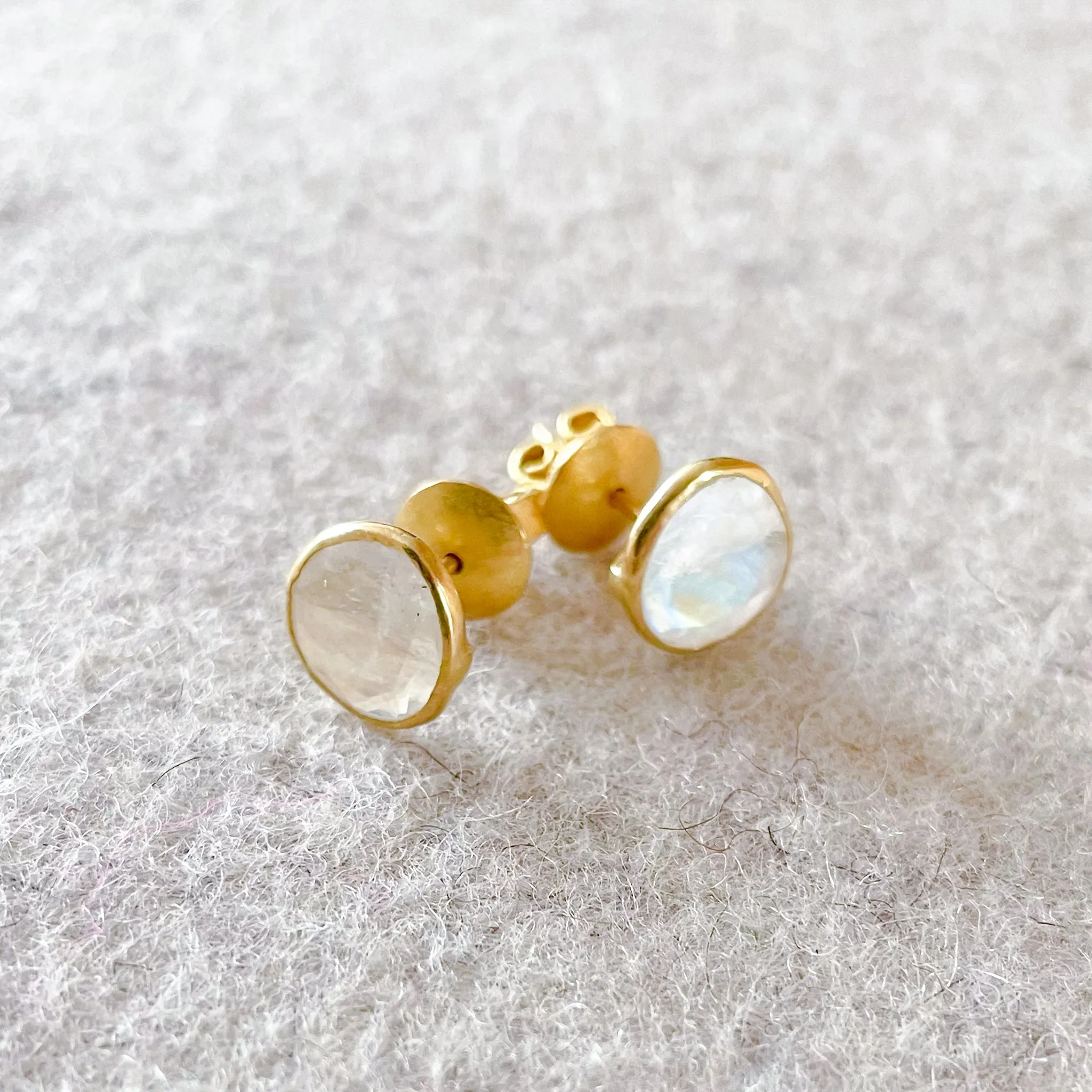 Sliced Moonstone Gold Stud Earrings