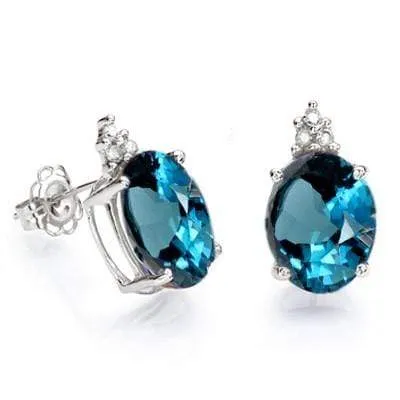 SMASHING 4.52 CT LONDON BLUE TOPAZ & 6 PCS GENUINE DIAMOND 10K SOLID WHITE GOLD