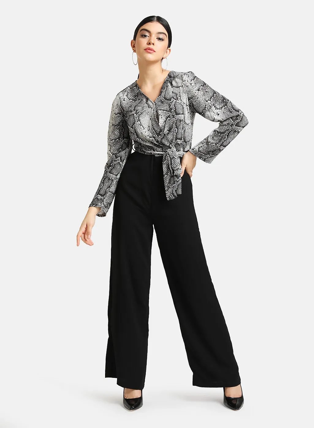 Snake Print Wrap Jumpsuit