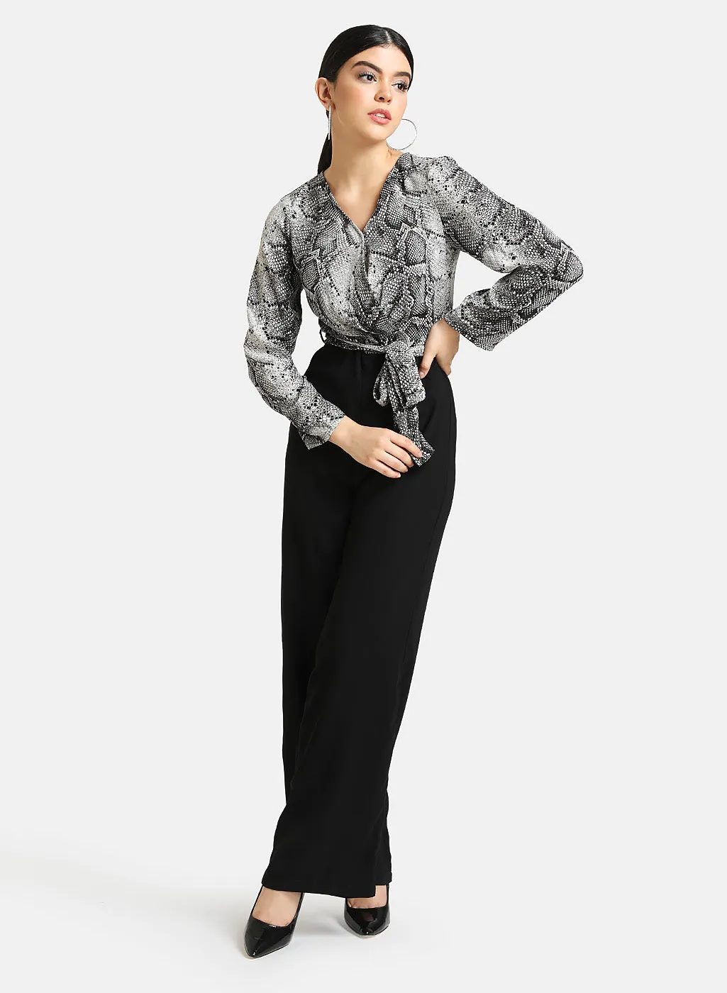 Snake Print Wrap Jumpsuit