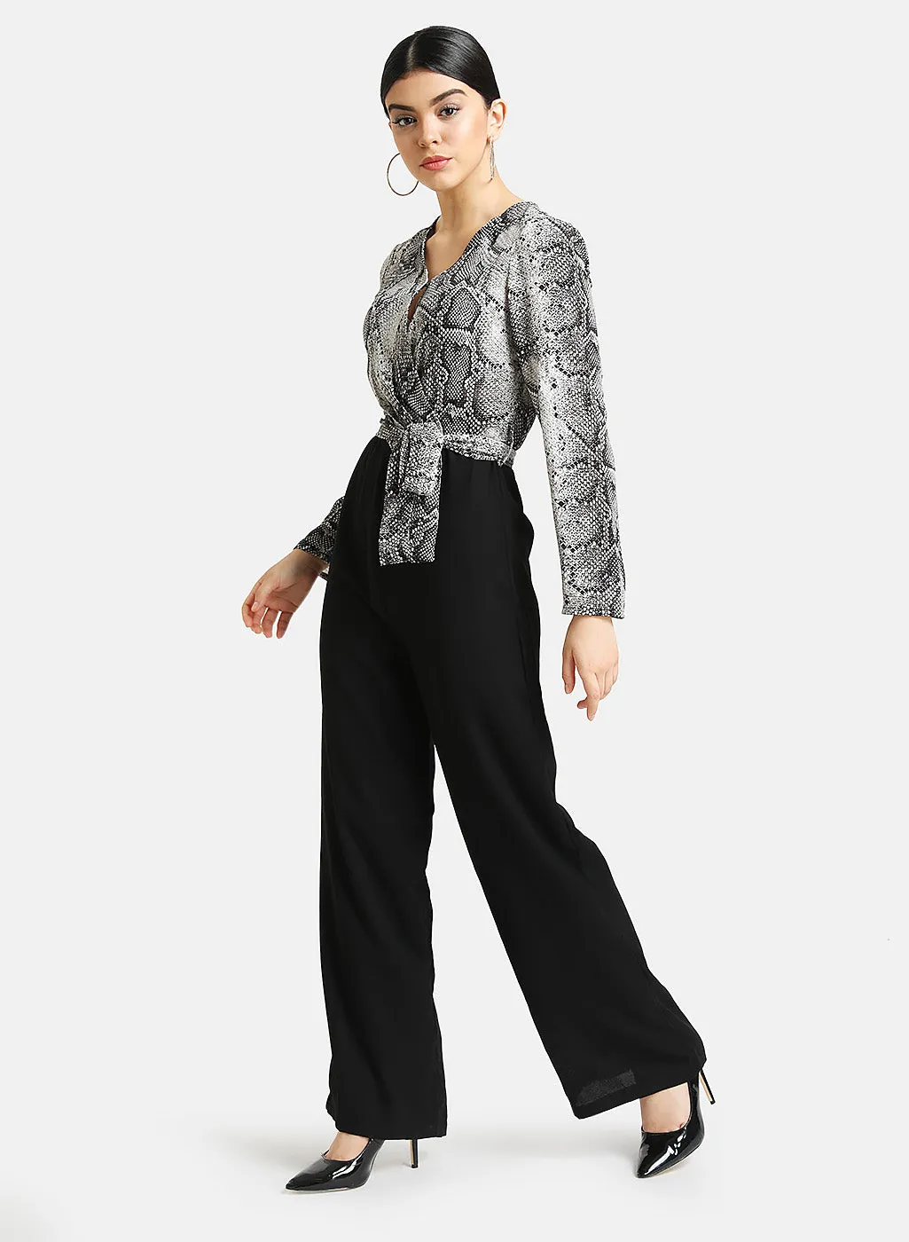 Snake Print Wrap Jumpsuit