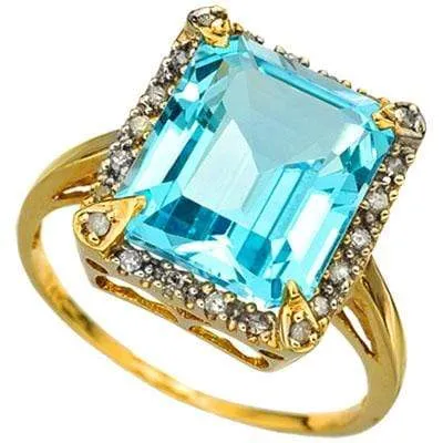 SPARKLING 6.42 CARAT TW (46 PCS) BLUE TOPAZ & GENUINE DIAMOND 10K SOLID YELLOW G