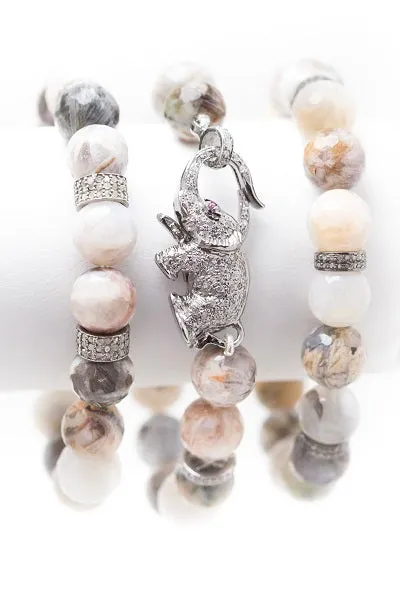 S.Row Designs Flows Agate Stone with Diamond Elephant Clasp