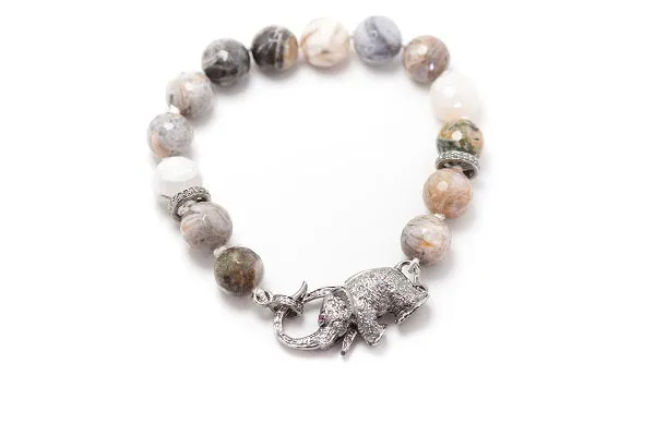 S.Row Designs Flows Agate Stone with Diamond Elephant Clasp