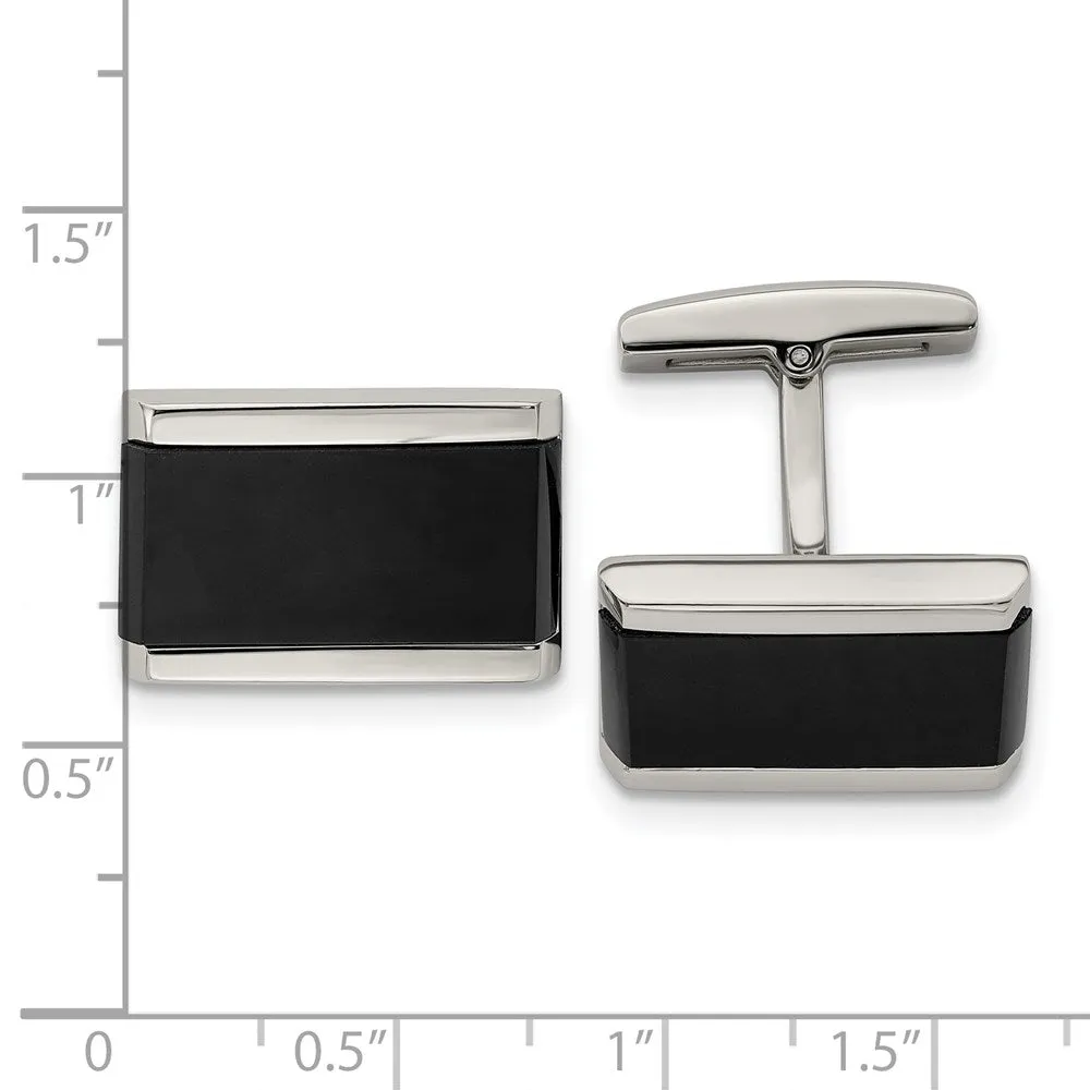 Stainless Steel & Black Onyx Rectangle Cuff Links, 21 x 14mm