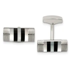 Stainless Steel, Mother of Pearl & Onyx Rectangle Cuff Links, 21 x 9mm