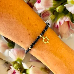 Star of David Charm 4mm Onyx Stone Bracelet