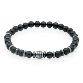 Steelx Black Agate Beads with Stainless Steel Stretch Bracelet