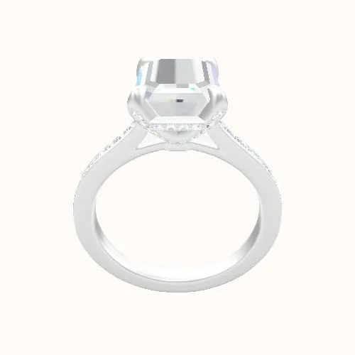 Tapered Channel Set Engagement Ring With Pave Basket Head