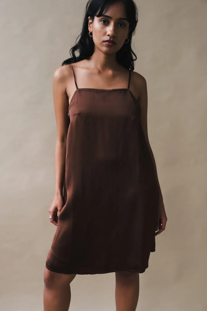 TESSA DRESS CHOCOLATE SATIN