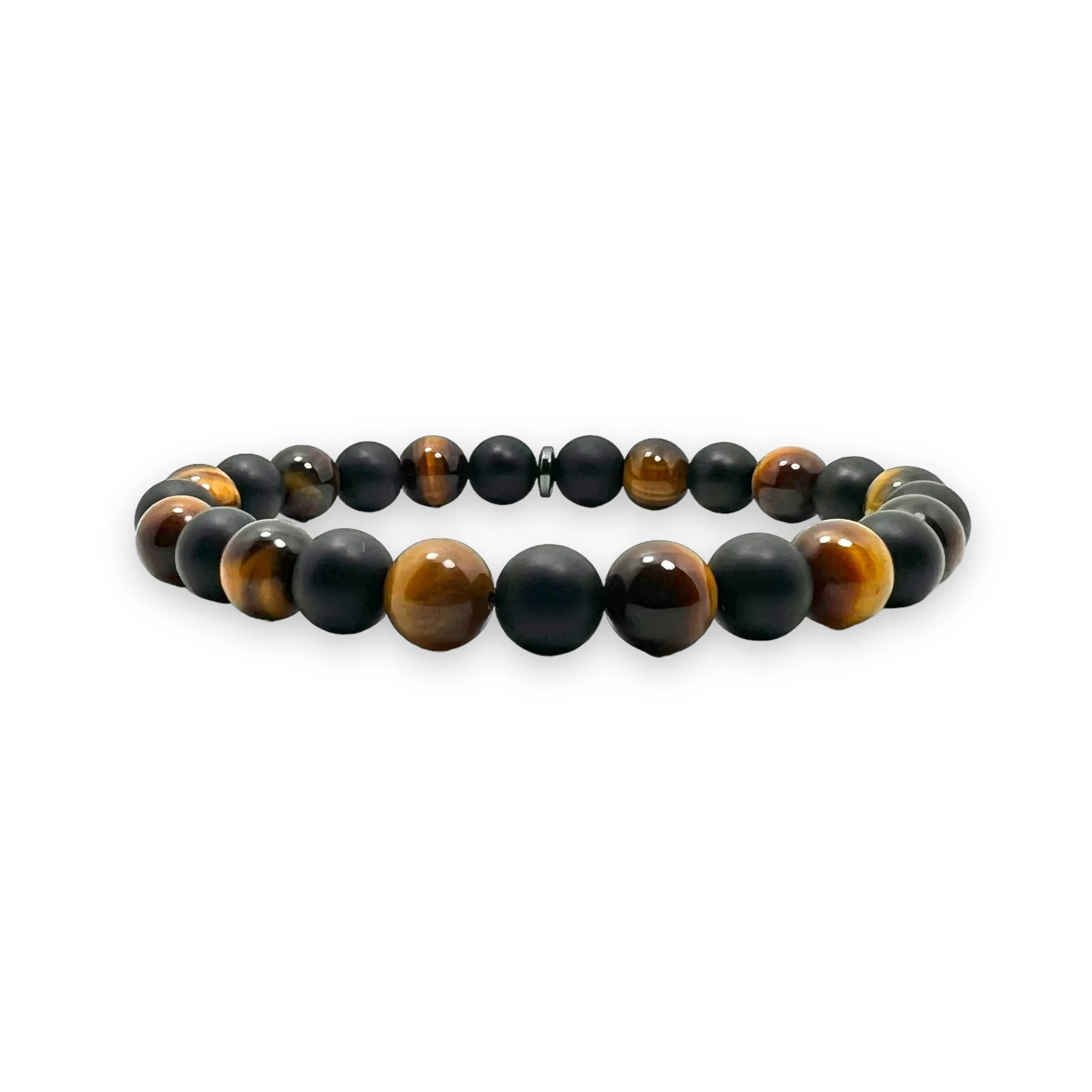 Tigers Eye and Onyx Matte 8mm Stone Bracelet