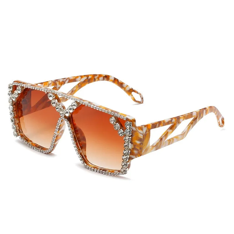 Unisex Luxury Oversized Square Diamond Rhinestone UV400 Sunglasses