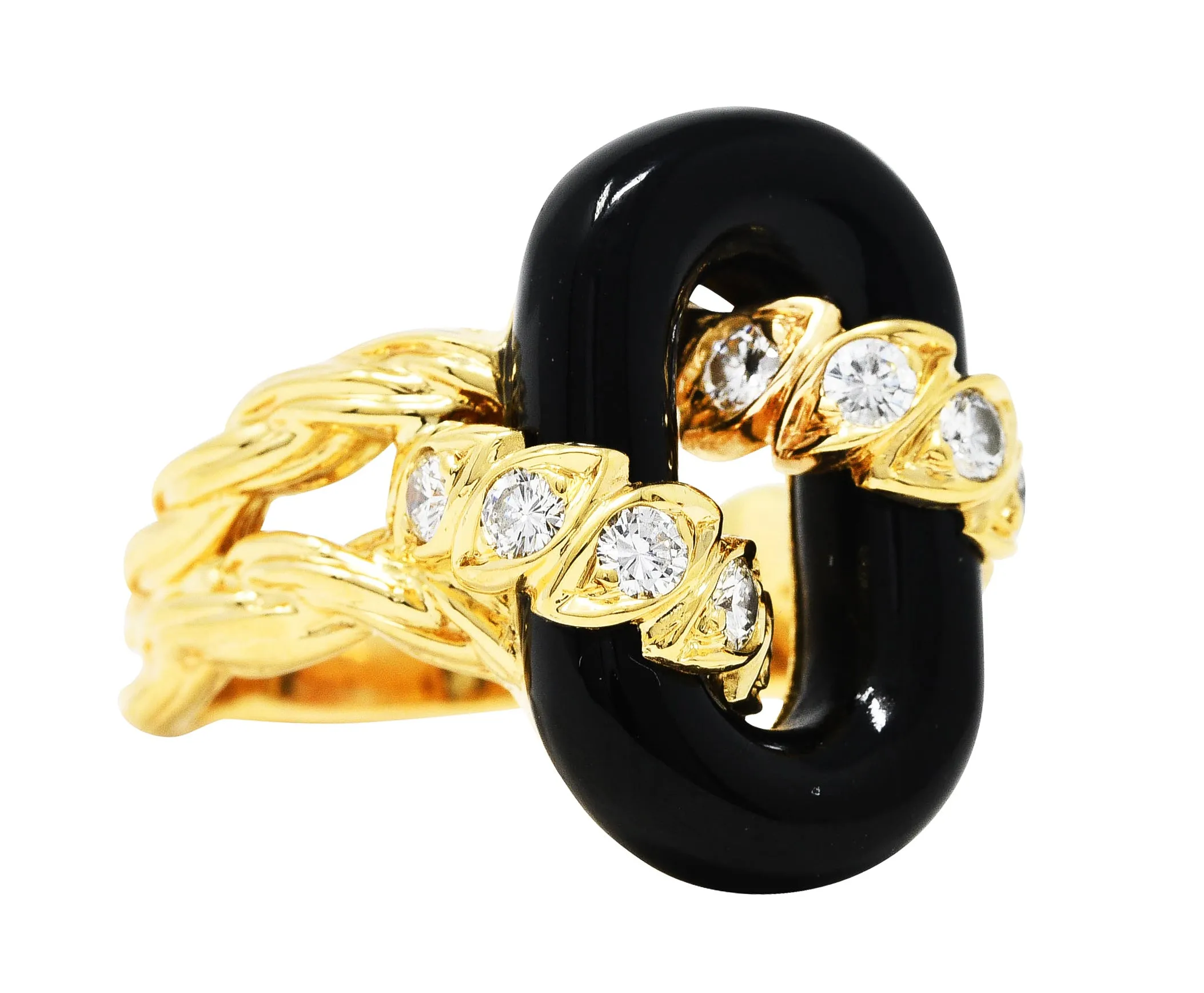 Van Cleef & Arpels Onyx Diamond 18 Karat Gold Linkage Ring