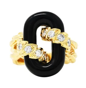 Van Cleef & Arpels Onyx Diamond 18 Karat Gold Linkage Ring