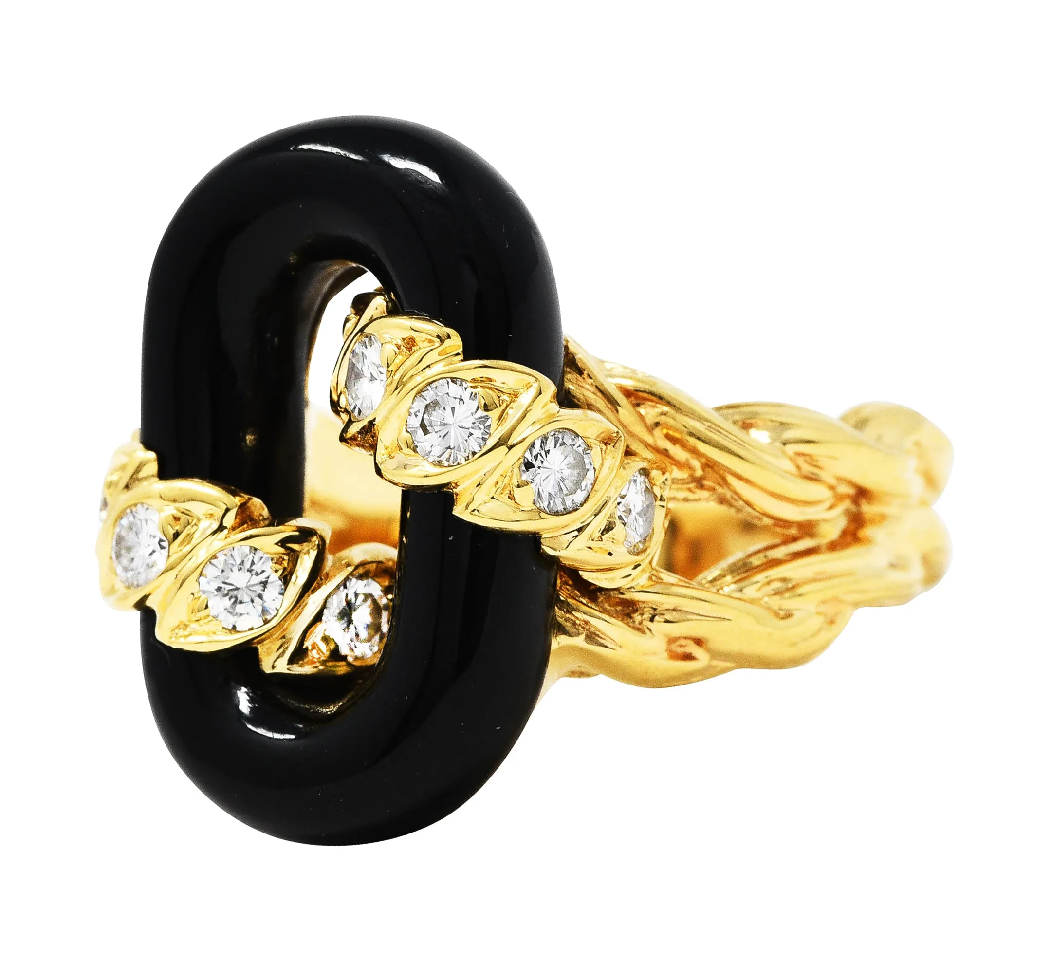 Van Cleef & Arpels Onyx Diamond 18 Karat Gold Linkage Ring