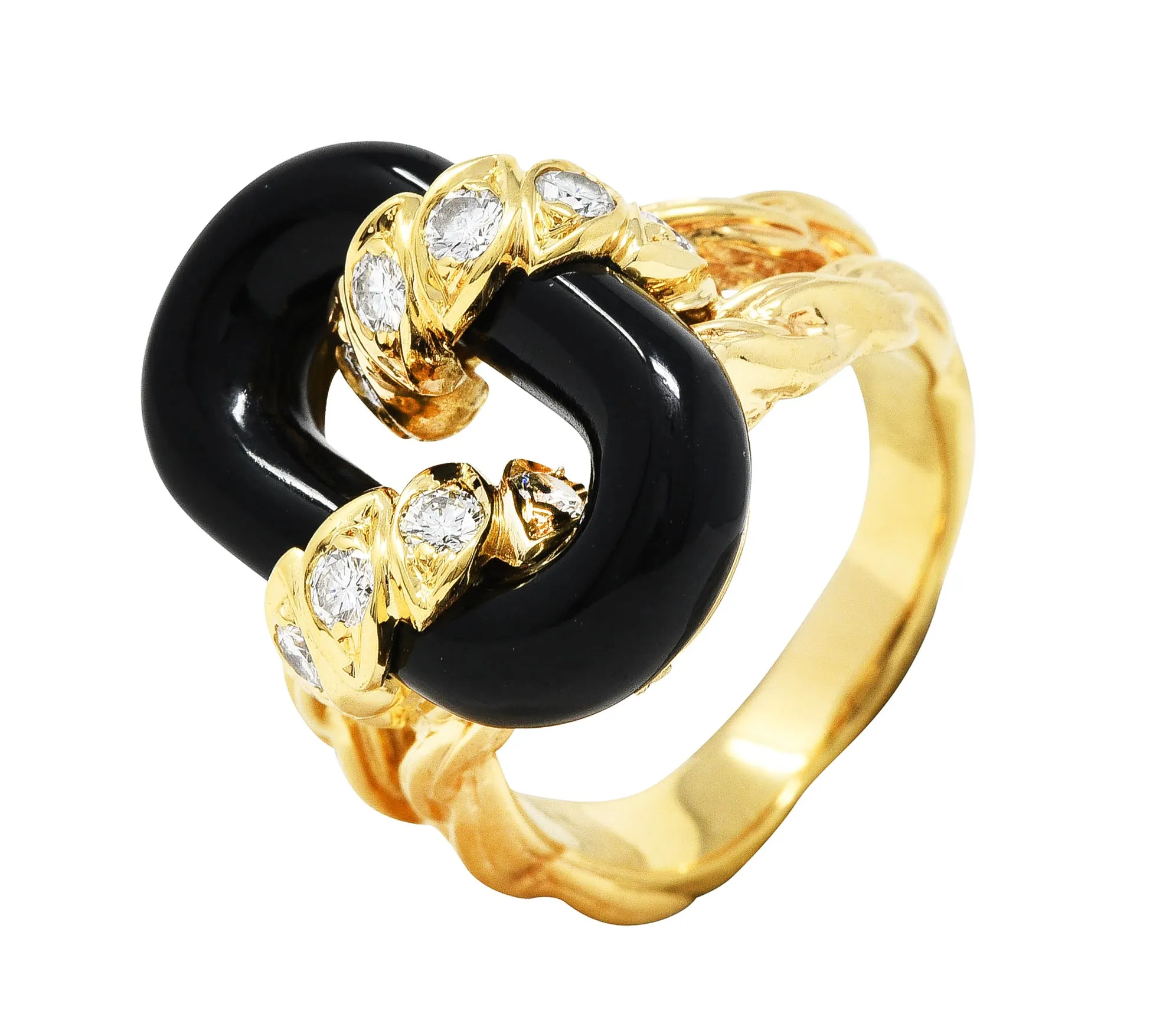 Van Cleef & Arpels Onyx Diamond 18 Karat Gold Linkage Ring