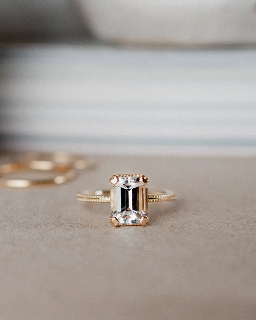 Vintage Style Solitaire Ring with White Topaz