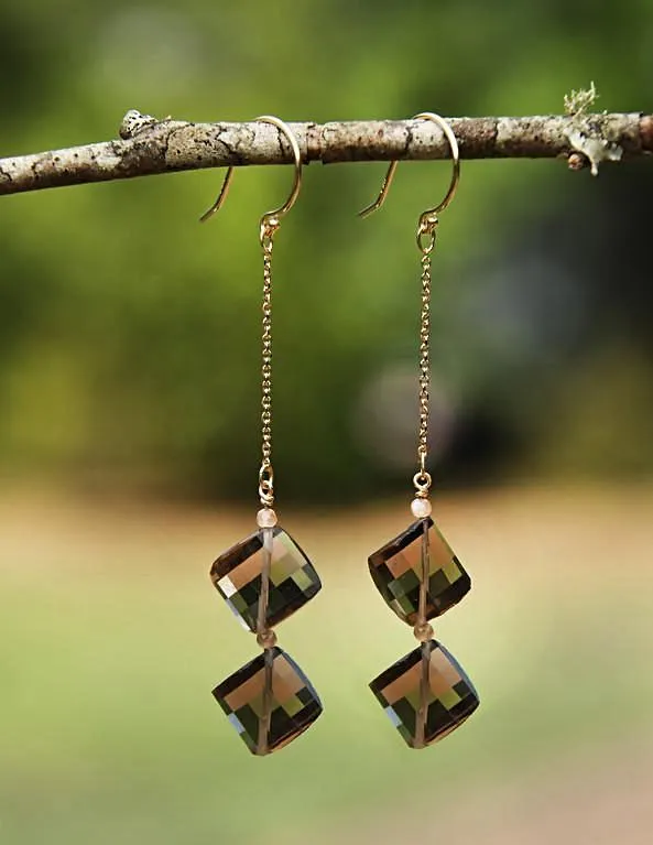 Whiskey Quartz, Moonstone, and Gold Ear Wires