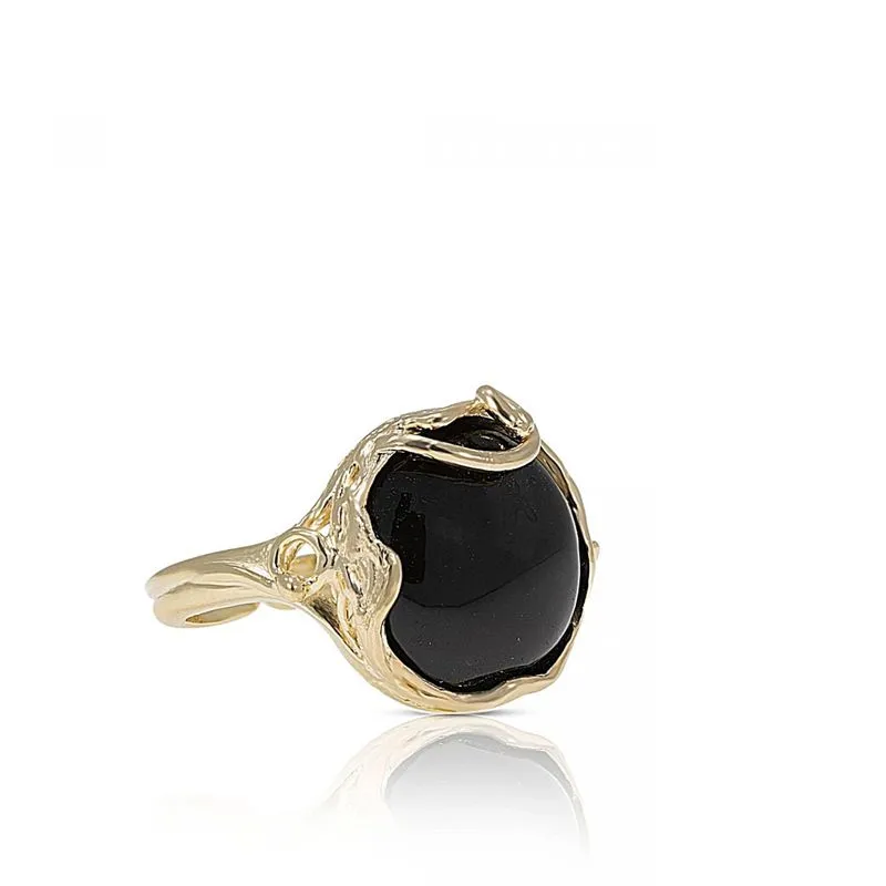 Yellow Gold Plated Onyx Sizable Ring