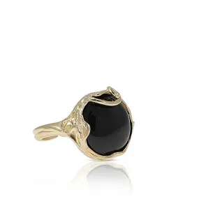 Yellow Gold Plated Onyx Sizable Ring