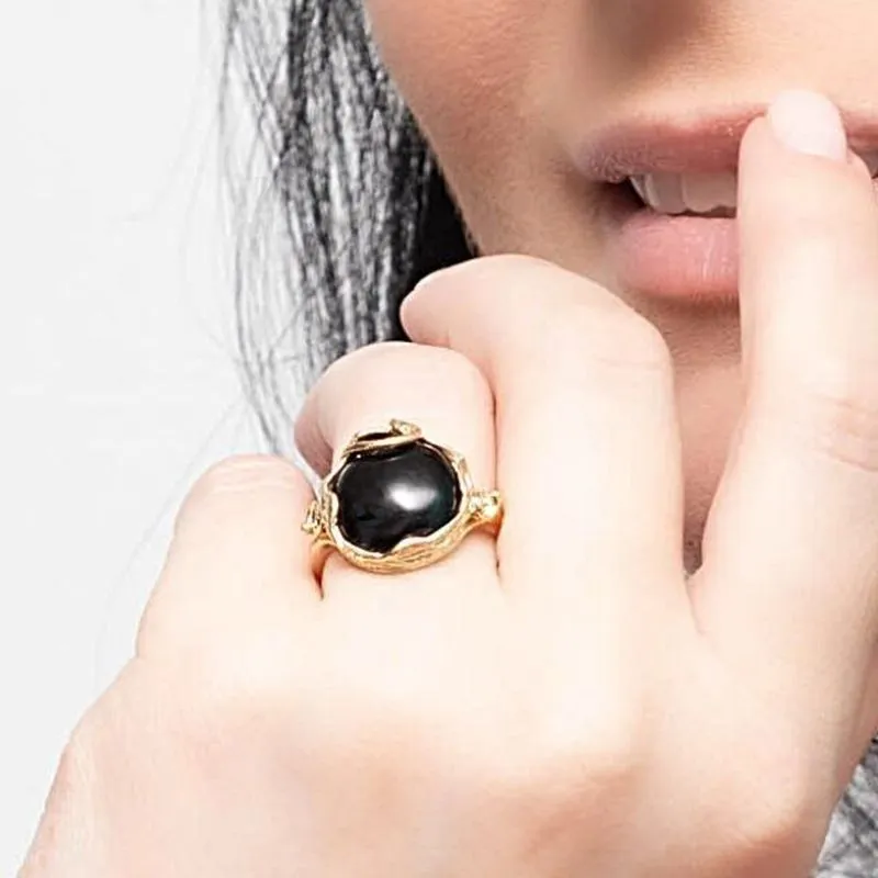 Yellow Gold Plated Onyx Sizable Ring