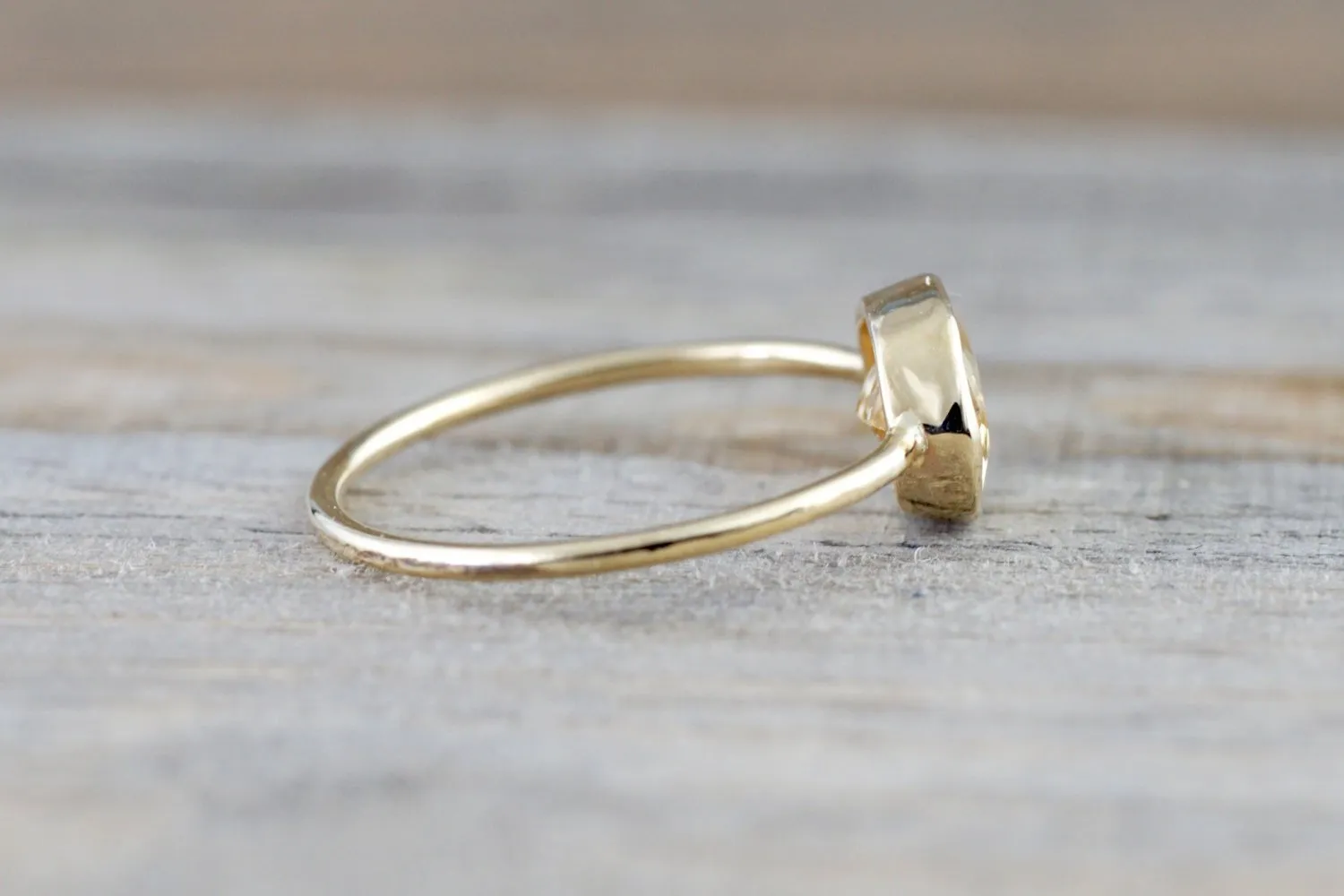 Yellow Topaz Gold Oval Bezel Band Minimalist Birthstone Ring