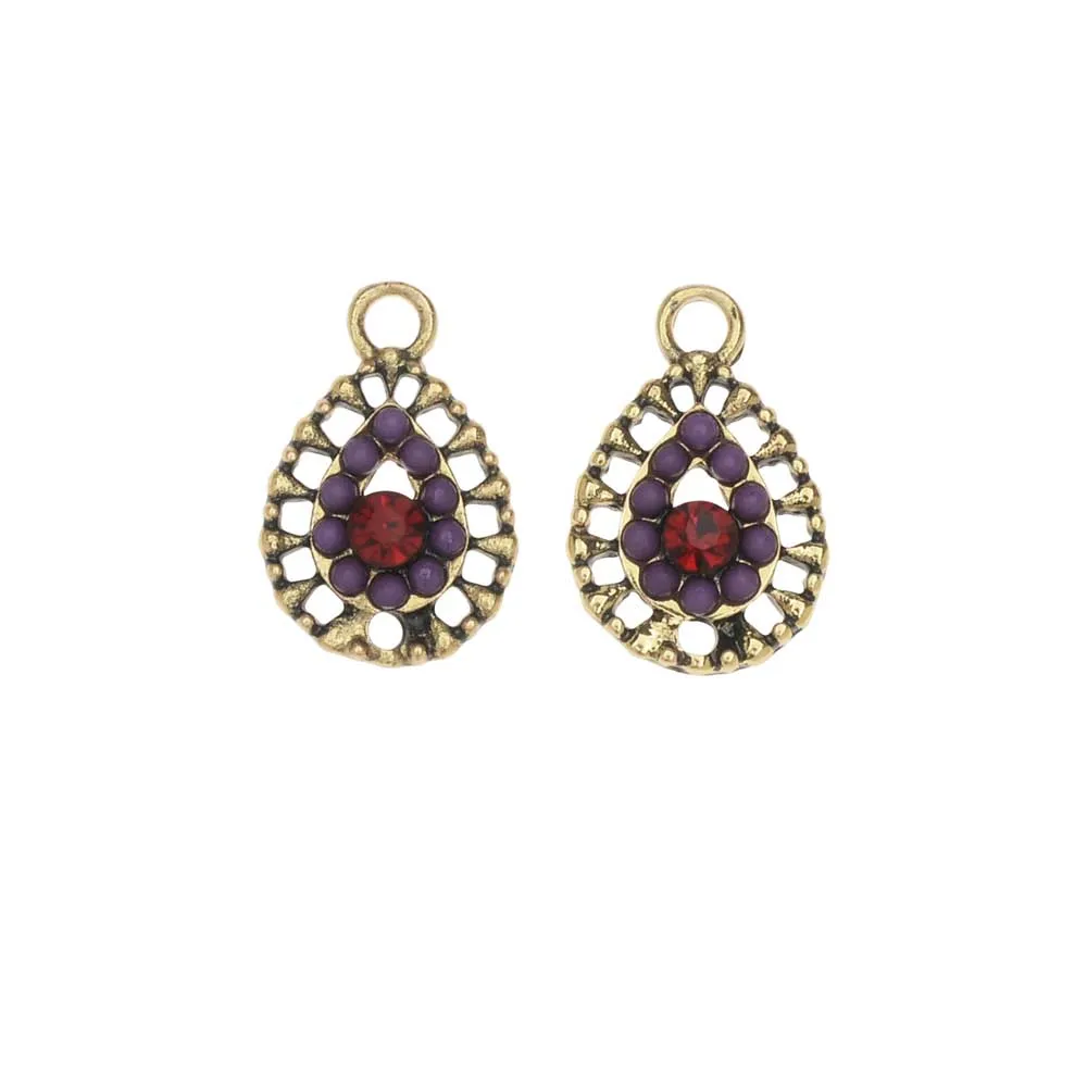 Zola Elements Charm, Crown Jewel Filigree Teardrop 11x17mm, Antiqued Gold Tone (2 Pieces)